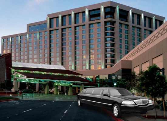 A black Lincoln Stretch Limousine Parked outside the Pechanga Resort Casino